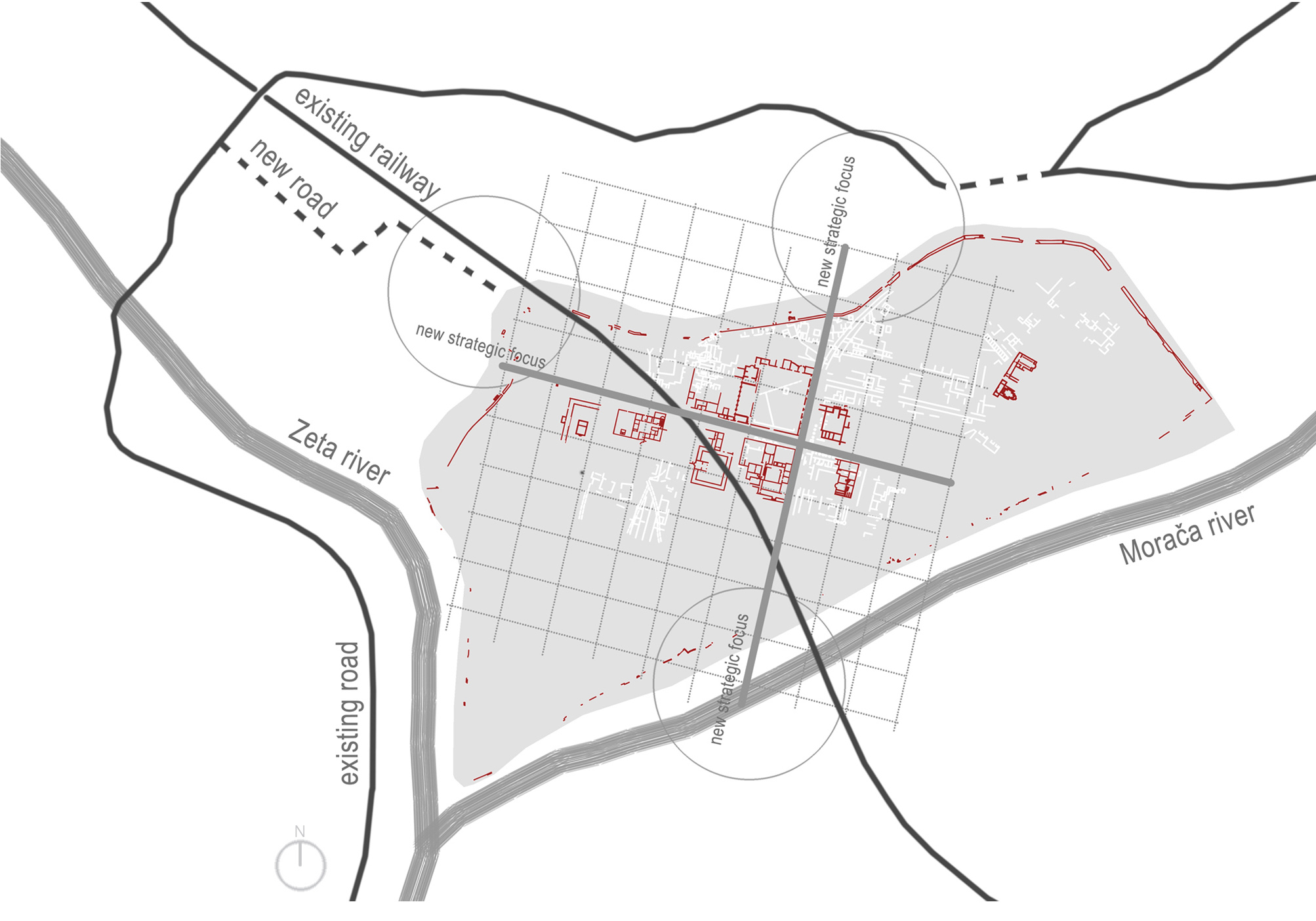 A graphical representation of proposed strategies for the conservation and enhancement of the archaeological site.