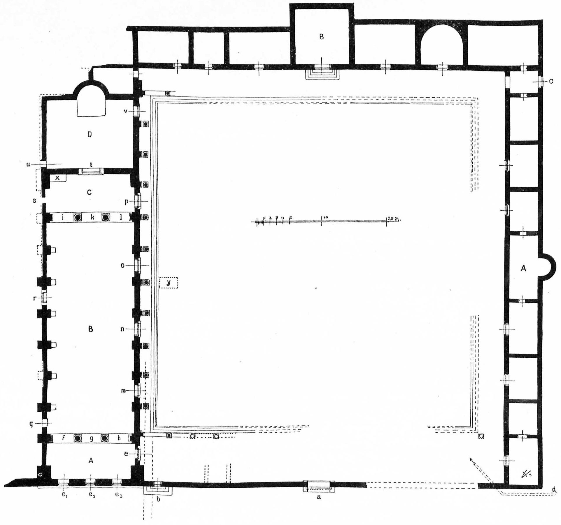 Schematic representation of the forum of Doclea, showing the layout of various buildings and open spaces. This plan provides a better understanding of the organization of this key public area.
